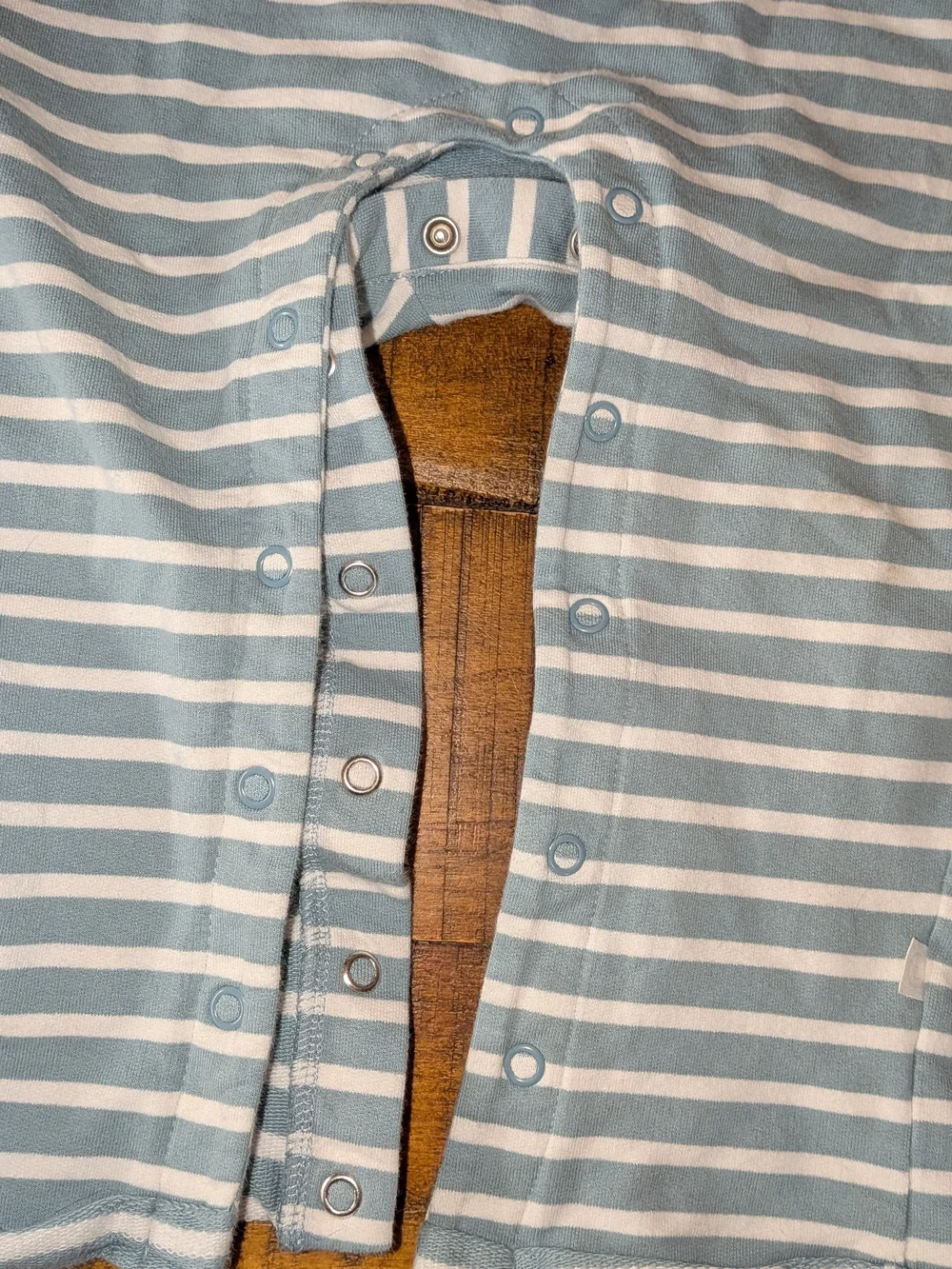 Striped Blue & White Sleeveless One-Piece With Wood Buttons, Organic Cotton 24m